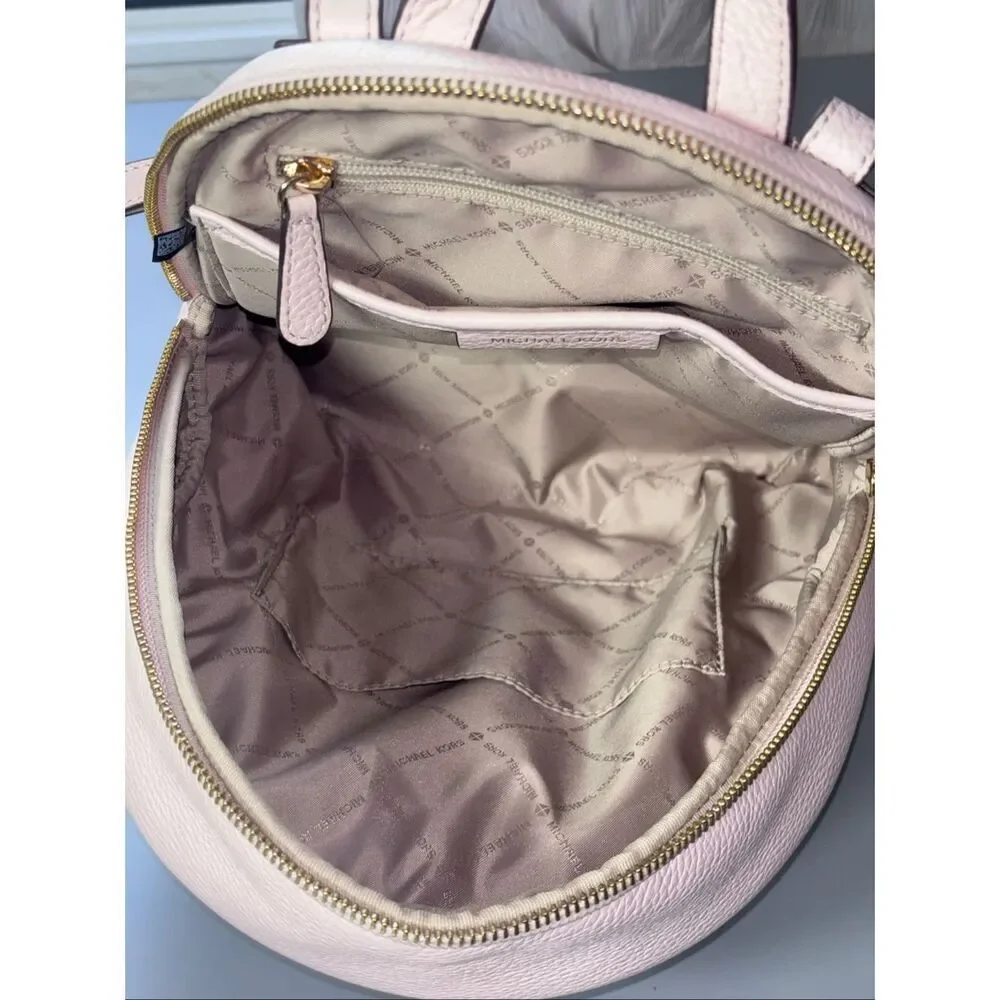Michael Kors Medium Studded Pebbled Leather Backpack powder blush ballet pink